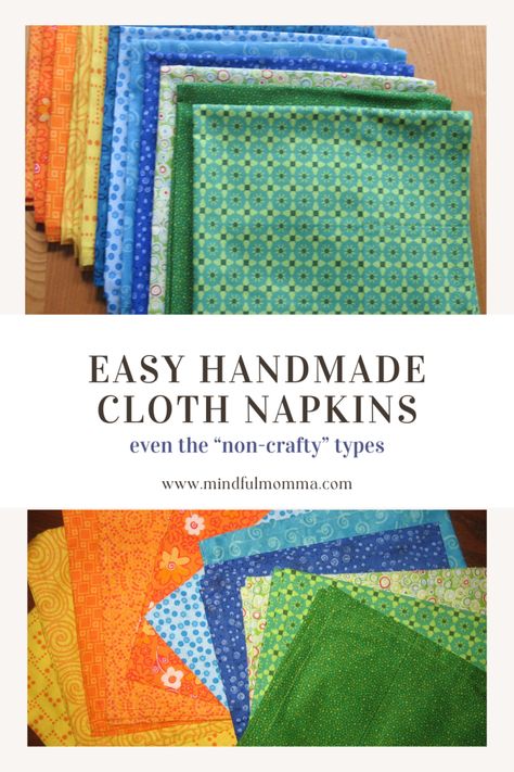 Easy Handmade Cloth Napkin Mindful Momma P via @MindfulMomma Cloth Napkins Diy, Handmade Napkins, Diy Napkins, Easy Handmade, Fabric Napkin, Kinds Of Fabric, Cloth Napkin, Cloth Dinner Napkins, Table Napkins