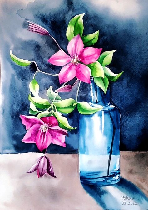 ORIGINAL Watercolor Painting Flowers in Vase Painting - Etsy Canada Watercolor Painting Flowers, Flowers In Vase Painting, Canvas Art Painting Acrylic, Bull Painting, Whimsical Art Journal, Vase Painting, Flowers In Vase, Floral Still Life, Wall Art Botanical