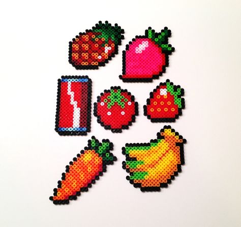 Fruits and vegetables perler beads Kawaii Perler Beads, Perler Food, Kawaii Perler, Pearl Crafts, Pearl Beads Pattern, Beads Patterns, Fusion Beads, Hama Beads Design, Perler Bead Templates