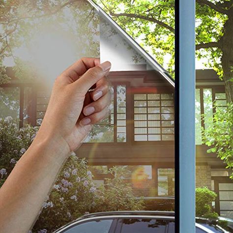 Lifetree One Way Mirror Window Film Heat Control Glass Film Non-Adhesive Day Time Privacy Sticker Sun Block Window Fi... One Way Window Film, One Way Window, Window Film Designs, Mirror Window Film, Traditional Curtains, Mirrors Film, Cream Curtains, Mirror Window, Frosted Window Film