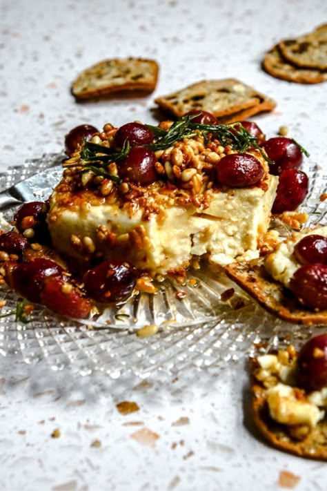 Spa Fridge, Baked Feta With Roasted Grapes, Nuts And Cheese Pairing, Pan Fried Feta Cheese, Cheese Grape Appetizers, Fried Feta Cheese, Feta With Honey, Fried Feta, Must Have Kitchen Gadgets