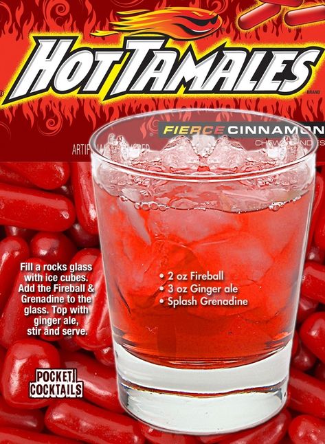 Fireball Recipes, Fireball Drinks, Alcholic Drinks, Liquor Recipes, Cocktail Drinks Alcoholic, Mixed Drinks Alcohol, Yummy Alcoholic Drinks, Liquor Drinks, Hot Tamales