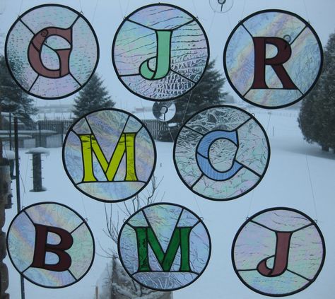 Stained Glass Letters - there's a germ of an idea here for Library -- letters in glass-- hrm. Stained Glass Letters, Stainglass Ideas, Stained Glass Pieces, Stained Glass Quilt, Glass Diy, Making Stained Glass, Custom Stained Glass, Glass Art Projects, Hand Painted Wine Glasses