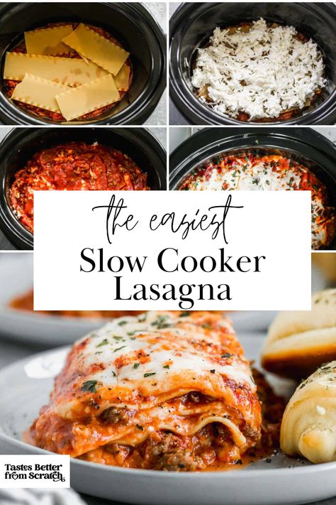 Slow Cooker Lasagna in a crockpot, layered with pasta, sauce, and cheese. Perfect fall or winter dinner option! Slow Cook Lasagna Crock Pot, Slow Cooker Tikka Masala, Lasagna Recipe Slow Cooker, Crockpot Lasagna Easy, Lasagna Dinner, Crockpot Lasagna, Slow Cooker Lasagna, Crockpot Dishes, Minced Meat