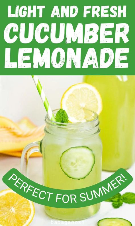 Refreshing summer cucumber lemonade (Agua Fresca). Lemon Juice Recipes, Cucumber Drink, Cucumber Lemonade, Cucumber Lemon Water, Lemon Cucumber, Make Simple Syrup, Cucumber Juice, Drink Recipes Nonalcoholic, Lemon Drink