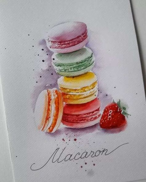 Watercolor Food Illustration, Easy Flower Drawings, Sweet Drawings, Watercolor Birthday Cards, Food Artwork, Watercolor Food, Coffee Painting, Watercolor Projects, Food Painting