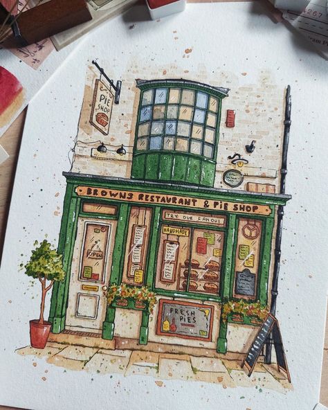 Una / watercolour artist (@inkypaperhouse) • Fotos y videos de Instagram Watercolour Urban Sketch, Watercolour Buildings Simple, Urban Watercolor Sketching, Watercolor Illustration Ideas, Watercolor Art Buildings, Town Doodles, Urban Sketching Watercolors, Urban Anna, Urban Sketching Reference Photos