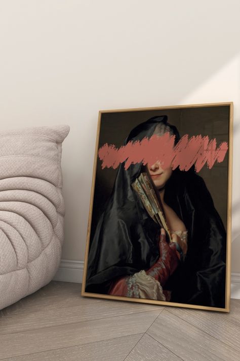 Add a playful touch to your decor with this altered wall art featuring a vintage woman portrait and bold brush strokes. Blending the charm of an antique oil painting with a modern twist, this quirky piece adds elegance to any room. Perfect for eclectic decor lovers, it brings a unique flair to your space. Whether styling baroque apartment decor or curating a gallery wall, this instantly downloadable print offers an easy and stylish way to refresh your home. Baroque Apartment, Vintage Woman Portrait, Baroque Wall, Eclectic Wall Art, Upcycled Art, Vintage Woman, Antique Oil Painting, Maximalist Decor, Instant Art