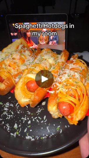 196K views · 61K reactions | Making Spaghetti Hotdogs in my room! 🌭🍝 — These were super fun and easy to make!

Ingredients 👇 
• Hotdogs
• Buns
• Spaghetti
• Red sauce
• Mozzarella cheese
• Parmesean cheese
• Garlic butter
• Salt & Pepper
• Parsley

#lazypotnoodle #foodie #foodies #easyrecipes #easyrecipe #hotdog #hotdogs #spaghetti #cooking #food #foodlover | LazyPotNoodle | lazypot · Original audio Spaghetti Red Sauce, Spaghetti Hotdogs, Spaghetti Red, Making Spaghetti, Pot Noodle, How To Make Spaghetti, In My Room, Red Sauce, Cooking Food