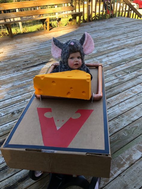 A perfect costume for a toddler! A mouse in a trap (on a wagon). A great family costume—Mom as a cat, Dad as the Orkin man. 🎃🐭🧀 Halloween Costumes With Wagon, Halloween Wagon, Wagon Halloween Costumes, Train Conductor Costume, Wagon Costume, Train Conductor, Mouse Trap, Mouse Costume, Toddler Halloween Costumes