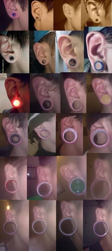 Ear Guage Chart, Gauges And Ear Piercings, Ear Gauges Aesthetic, Gauge Size Chart, Plug Piercing, Guys Ear Piercings, Pretty Plugs, Gauge Sizes, Gauged Ears