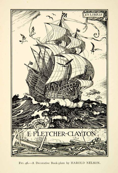 Wave Boat, Nautical Books, Boat Illustration, Navi A Vela, Feather Duster, Ship Drawing, Paper Store, Nautical Art, Ex Libris