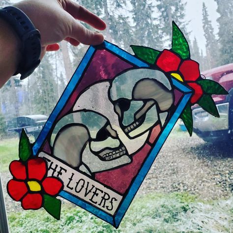 Stained Glass Tattoo, Lovers Tarot Card, Diy Stained Glass Window, The Lovers Tarot Card, The Lovers Tarot, Glass Art Projects, Stained Glass Suncatchers, Stained Glass Diy, Stained Glass Crafts