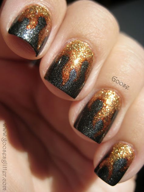 Wet paint nail design. Hunger Games Nails, Random Nails, Flame Nails, Moon Nails, Fabulous Hair, Polish Art, Nails Easy, Nice Nails, Nail Nail