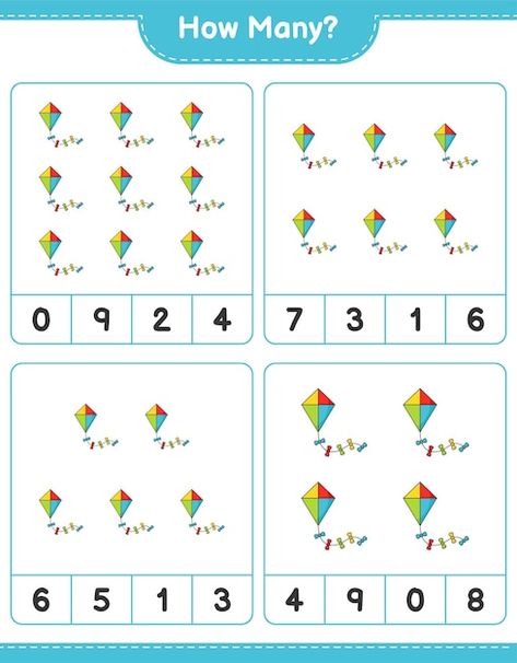 Kite Worksheets For Preschoolers, Kites Preschool, Kites For Kids, Block Center, Math Sheets, Counting Worksheets, Semester 2, Counting Games, Teaching Toddlers