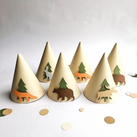 Woodland Party Hats Animals 1st Birthday Party Hat Woodland | Etsy Zoo Theme Birthday, Animal Party Hats, 1st Birthday Party Hat, Forest Theme Party, Bos Baby, Safari Baby Shower Decorations, Safari Cupcakes, Wild Birthday Party, Woodland Baby Shower Decorations