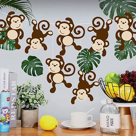 Monkey Party Decorations, Monkey Decorations, Monkey Birthday Parties, Jungle Party Decorations, Monkey Crafts, Hanging Monkey, Deco Jungle, Animal Cutouts, Jungle Theme Birthday