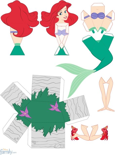 Ariel 3D para Montar Disney Activities, Disney Paper Dolls, Princess Paper Dolls, Papercraft Printable, Disney Princess Party, Paper Toy, Minecraft Crafts, Kraf Diy, Disney Frozen Elsa