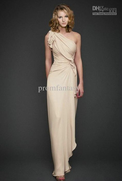 Wholesale Evening Dresses - Buy 2013 Fashion Trendy Ruffle One Shoulder Floor Length Party Gowns Maxi Champagne Chiffon Sheath Goddess Weddi... Bridesmaid Dresses Fitted, Cream Bridesmaids, Cream Bridesmaid Dresses, Dresses Fitted, Jenny Packham Dresses, Popular Wedding Colors, 파티 드레스, Nude Dress, فستان سهرة