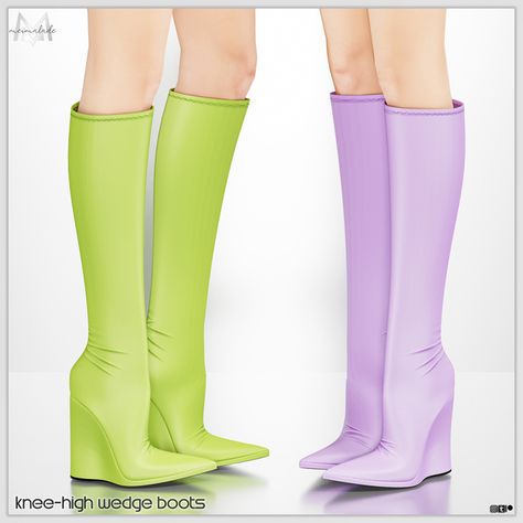 Sims 4 Cc Boots, Sims 4 Cc Art, Knee High Wedge Boots, Sims 4 Black Hair, Cc Shoes, Sims 4 Cc Shoes, Sims 4 Dresses, Sims Hair, High Wedges