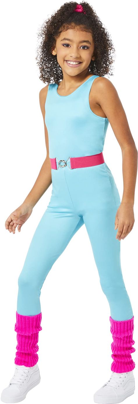 PRICES MAY VARY. This officially licensed Barbie costume is made for movement! Dress up like a classic Barbie doll in '80s-inspired exercise gear. With a one-piece sleeveless jumpsuit, a waist-cinching belt, colorful leg warmers, and a matching scrunchie, this kids' Barbie aerobic costume includes everything your child needs to feel like a real Barbie doll. Made with lightweight polyester, this Barbie aerobic costume is both lightweight and comfortable. Slip into this one-piece and get ready to Aerobics Barbie, Hot Pink Accessories, Blue Leotard, Classic Barbie, Real Barbie, Pink Gym, Barbie Costume, Barbie Outfits, Fit Kids