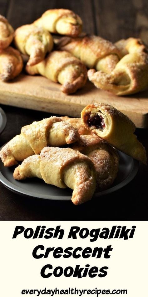 Polish crescent cookies (rogaliki) with jam filling are moreishly delicious, easy to make and perfect for sharing. They are made using simple pantry ingredients and there is no need to chill the dough. #rugelach #rogaliki #crescentcookies #polishrecipes #polishfood #everydayhealthyrecipes Polish Food Traditional, Crescent Cookies, Babka Recipe, Simple Pantry, Pantry Ingredients, Savory Pastry, Polish Recipes, European Food, Easy Delicious Recipes