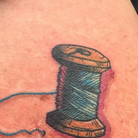 Manny Cabrera on Instagram: "Got to do this lil banger on a great client earlier this week ....scar restoration tattoo  #bigdaddystattoo #kingpintattoosupply #thread #needle #eternalink #fkirons #colortattoo #legtattoo #spool #dynamicink #peakneedles #floridatattooartist #scar #scartattoo #scarcoveruptattoo #941 #305 #mannycabrera #miami" Spool Tattoo, Florida Tattoos, Scar Tattoo, Thread Needle, King Pin, Cover Up Tattoo, Tattoo Supplies, S Tattoo