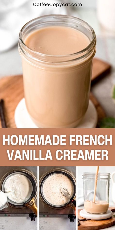 Homemade French Vanilla Creamer - coffeecopycat.com Home Made French Vanilla Creamer, How To Make French Vanilla Creamer, Heavy Cream Creamer, Homemade Vanilla Creamer For Coffee, Diy Vanilla Coffee Creamer, Diy Vanilla Creamer, Homemade French Vanilla Creamer, Vanilla Coffee Creamer Recipe, Homemade Coffee Creamers