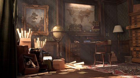 ArtStation - Adventures Study, Frank van Halteren Victorian Room Concept Art, Aesthetic Victorian Wallpaper, Victorian Aesthetic Wallpaper, Dark Victorian Aesthetic, Dark Academia Home Decor, Dark Academia Home, Interior Environment, Dark Academia Wallpaper, Adventure Decor