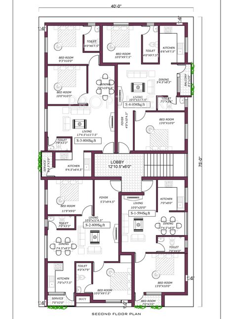 3 Unit Apartment Building Floor Plans, Building Plans Architecture, 40x60 House Plans, Javed Ali, North Facing House, Metal House Plans, Rendered Floor Plan, Apartment Plan, Apartment Floor