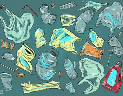 Plastic Pollution Illustration, Plastic Bottle Illustration, Plastic In Ocean, Kolaj Art, Plastic Illustration, Plastic Drawing, Project Illustration, Whale Drawing, Ocean Drawing