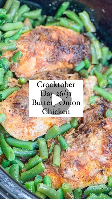 Steph Gigliotti | Real Life Recipes on Instagram: "Crocktober day 26/31 Buttery Onion Chicken with Potatoes 2 lbs chicken breast or thighs 2 lbs potatoes, cubed 1/2 cup butter 2 tsp paprika 1 tsp black pepper 1 packet Lipton onion soup mix 1 lb frozen or fresh green beans Spray a crock pot with nonstick spray. Add the cubed potatoes and chicken on top. Sprinkle over the paprika, pepper and onion soup. Add the butter on top. Cook on low 3- 3 1/2 hours. Add in the green beans and cook another 30 minutes or until tender. (Or cook beans separately if youd prefer) #crocktober #chickenpotatoesandgreenbeans #onionchicken #slowcookerrecipe #crockpotrecipes" Steph Gigliotti, Top Cook, Potatoes And Chicken, Cook Beans, Crockpot Soups, Chicken With Potatoes, Paprika Pepper, Crockpot Meal, Vegetable Appetizers