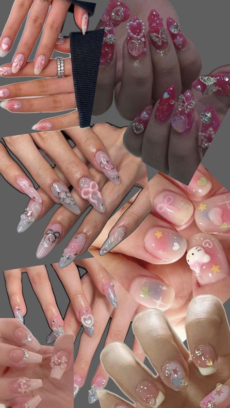 #kawaii #nails #pink #girly Kawaii Nails Long, Pink Korean, Bday Nails, Korean Kawaii, Anime Nails, Kawaii Nails, Nails Pink, Nails Long, Gacha Life