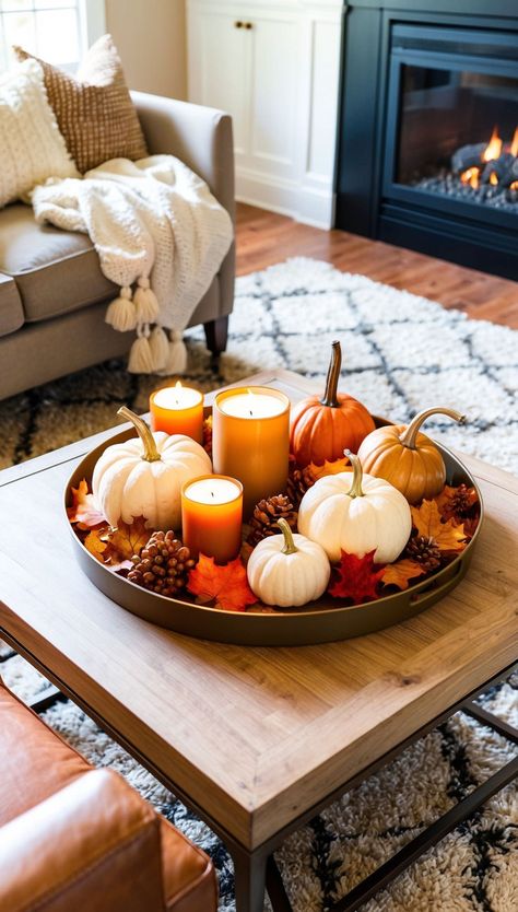 Fall Tray Decor Ideas For Living Room Cozy Autumn Styling Tips Living Room Halloween, Fall Tray Decor, Thanksgiving Table Decor Ideas, Halloween Living Room Decor, Tray Decor Ideas, Fall Tray, Halloween Living Room, Thanksgiving Table Decor, Fall Table Centerpieces