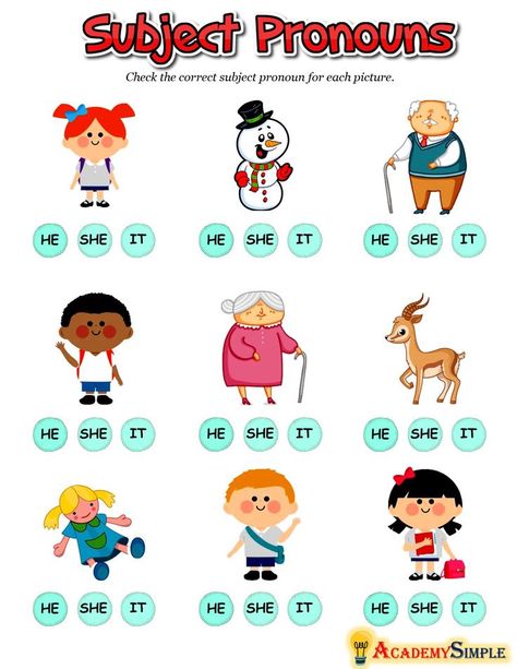 Kindergarten Language Activities, Pronoun Activities, Language Activities Preschool, Subject Pronouns, English Grammar For Kids, Cvc Words Kindergarten, Kindergarten Phonics Worksheets, English Worksheets For Kindergarten, Grammar For Kids