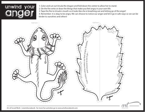 Unwind your anger printable activity – Art of Social Work Anger Activity, Anger Monster, Recreation Therapy, Art Therapy Projects, Elementary School Counseling, Deep Breathing, School Social Work, Therapeutic Activities, Counseling Activities