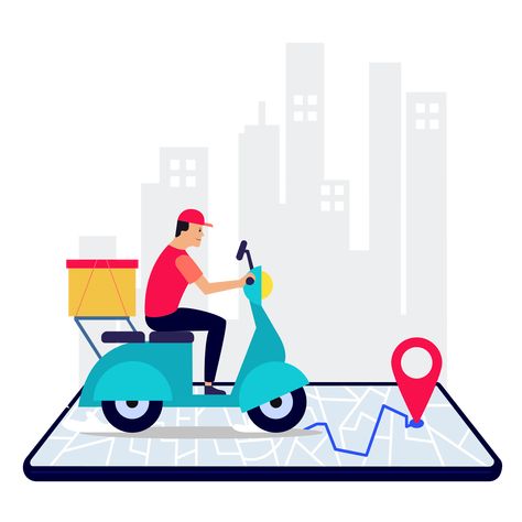 Delivery Illustration, Kota New York, Riding Scooter, Amazing Food Photography, Food Web Design, Free Psd Flyer Templates, City Icon, Creative Advertising Design, Online Delivery