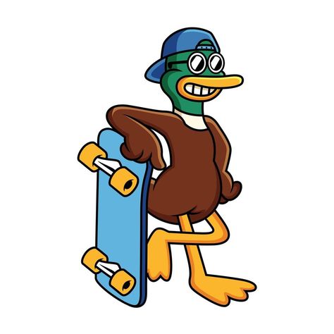 Skateboard Cartoon, Cool Duck, Duck Cartoon, Funny Poses, Cool Skateboards, Animal Icon, Easy Doodles Drawings, Graffiti Drawing, Cute Doodle Art