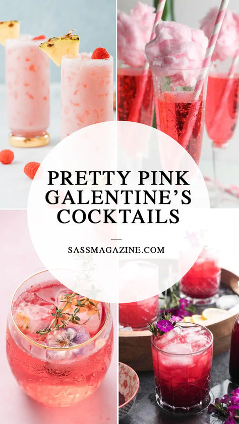 Try one of these delicious and charming pink cocktails for your next Galentine's Day celebration or for a fun Valentine's Day party! #galentines #valentines Love Themed Cocktails, Pink Fall Cocktails, Galentines Drink Ideas Mocktail, Valentine S Day Cocktails, Valentines Party Food Ideas For Adults, Galentine's Tea Party, Vday Mocktails, Galentines Party Food Ideas Easy, Rose Drink Recipes