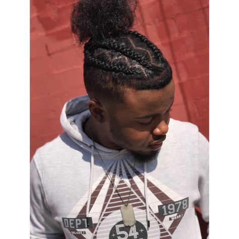 Guy Braids into a Man Bun Instagram Meliss_lane Phynix Hair, Guy Braids, Plum Hair Dye, Braids Into A Bun, Dreads Men, Male Braids, Man Braids, Bun Braid, Braided Man Bun