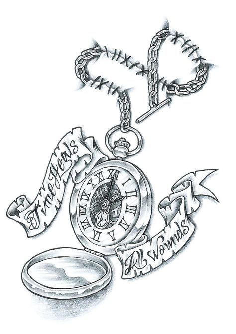 Time Heals All Wounds by BlvqWulph Tatto Clock, Time Heals Tattoo, Pocket Watch Drawing, Pocket Watch Tattoo Design, Watch Tattoo Design, Pocket Watch Tattoos, Clock Tattoo Design, Pocket Watch Tattoo, Watch Tattoos