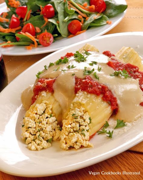 Vegan Ricotta from the cookbook Veganomicon Recipe With Alfredo Sauce, Anza California, Manicotti Recipes, Stuffed Manicotti, Manicotti Recipe, Crab Stuffed, Noodle Recipe, Crab Recipes, Alfredo Sauce