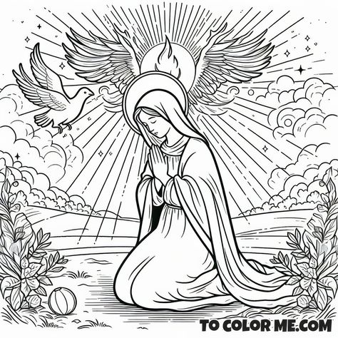 Coronation of Mary: Queenship Coloring Page - https://www.tocolorme.com/?p=32849&utm_source=SocialAutoPoster&utm_medium=Social&utm_campaign=Pinterest Coronation Of Mary, Mary Immaculate, Song Of Songs, Rose Coloring Pages, Liturgical Seasons, Gospel Of Luke, The Blessed Virgin Mary, Queen Of Heaven, Faith Formation