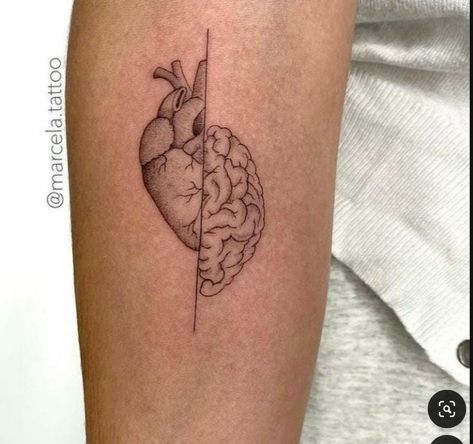 Head And Heart Tattoo Small, Critical Care Nurse Tattoo, Amazing Small Tattoos, In Love Tattoos For Women, Chaos And Order Tattoo, Empathy Tattoo, Inside Elbow Tattoos For Women, Therapist Tattoo, Small Tattoos Traditional