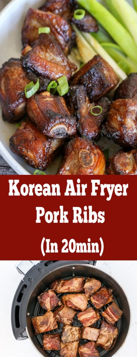 Korean air fryer pork ribs, a tiny finger food great for game/fight nights, simple and absolutely delicious. #airfryerrecipes #airfryerkoreanporkribs #koreanporkribs Air Fryer Recipes Chips, Air Fryer Recipes Meat, Riblets Recipe, Air Fryer Recipes Vegetables, Ribs Easy, Air Fryer Recipes Low Carb, Air Fryer Recipes Breakfast, Air Fryer Recipes Appetizers, Korean Pork