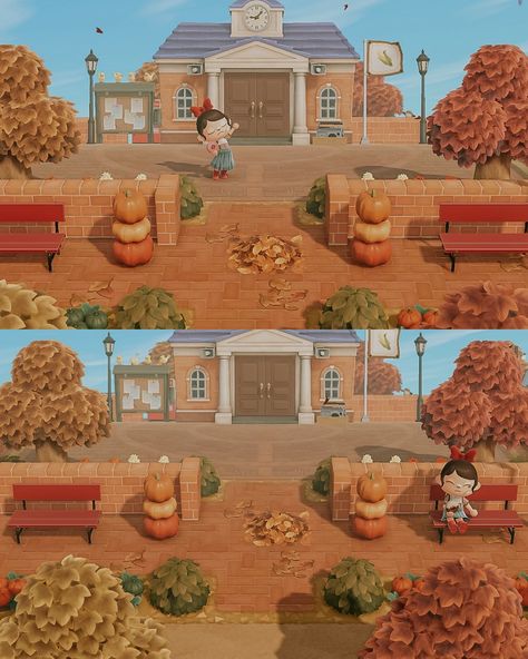 Morning strolls 🍂 Thank you @acnhtreasureisland Animal crossing new horizons ACNH Nintendo switch wholesome gaming cozy design fall autumn cottagecore island idea inspiration aesthetic cosy decor build inspo game photography cute villagers small town vibes happy friendship towncore farm #acnh #acnhdesigns #acnhcommunity #acnhinspo #acnhisland #acnhidea #acnhinspiration #acnhtown #acnhfarm #acnhfall #acnhfandom #acnhaesthetic #acnhphotography #animalcrossingnewhorizons #animalcrossing #an... Animal Crossing Town Aesthetic, Animal Crossing Campfire Ideas, Towncore Acnh Entrance, Thanksgiving Acnh, Animal Crossing Thanksgiving Designs, Acnh Nook Cranny Ideas Cottagecore, Animal Crossing Thanksgiving, Acnh Autumn Design, Acnh Thanksgiving