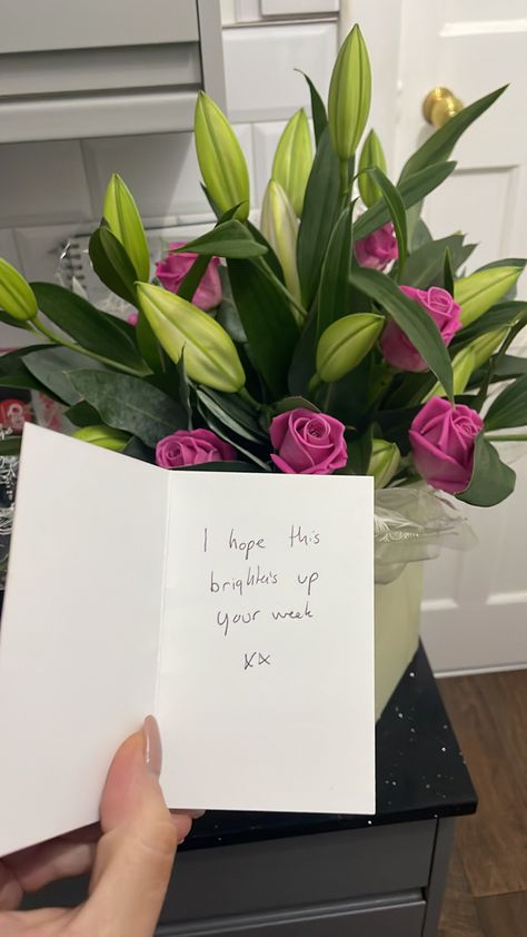 Flowers For Her Aesthetic, Feel Better Flowers, Giving Flowers Aesthetic Couple, Just Because Flowers For Her, He Brought Me Flowers, Getting Flowers From Him Aesthetic, Flowers From Bf Insta Story, Flower For You, Flower Bouquet With Note