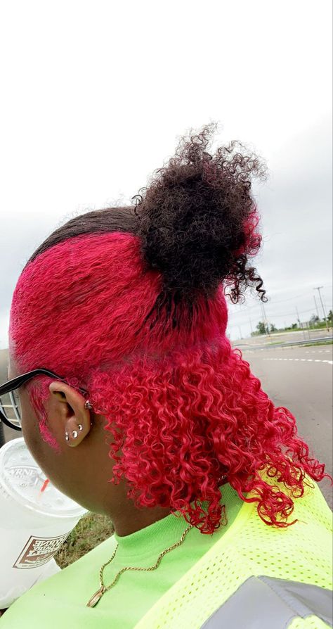 Red And Pink Natural Hair Black Women, Pink Natural Hair Black Women, Pink Natural Hair, Dye Hairstyles, Natural Hair Black Women, Skunk Stripe, Hair Black Women, Best Hair Dye, Cute Hair Colors