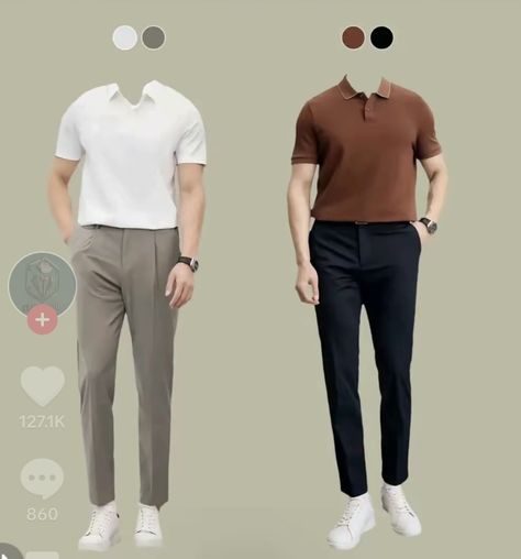 Polo Tshirt Ootd, Tshirt Pants Outfit Man, Tshirt Outfit Ideas For Men, Casual Office Attire For Men, Polo Office Outfit, Business Formal Men Outfits, White Polo Shirt Outfit Men Casual, Suit Pants Outfit Men, Polo T Shirts For Men Outfit