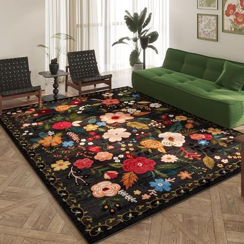 Floral Carpet, Hallway Carpet Runners, Boho Area Rug, 8x10 Rugs, Black Area Rugs, 8x10 Area Rugs, Small Area Rugs, Floral Vintage, Machine Washable Rugs